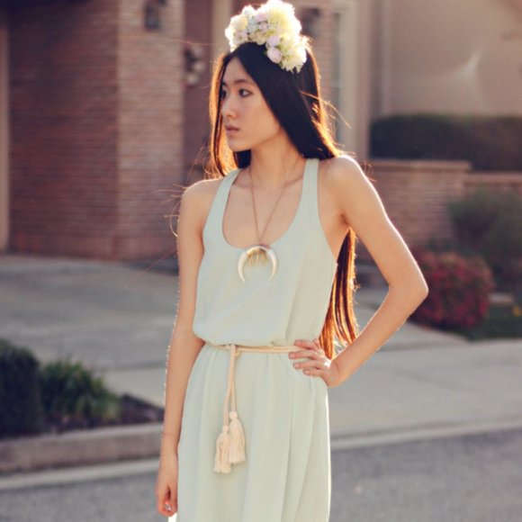 Mint Green Chiffon Dress - Picture 2 of 12